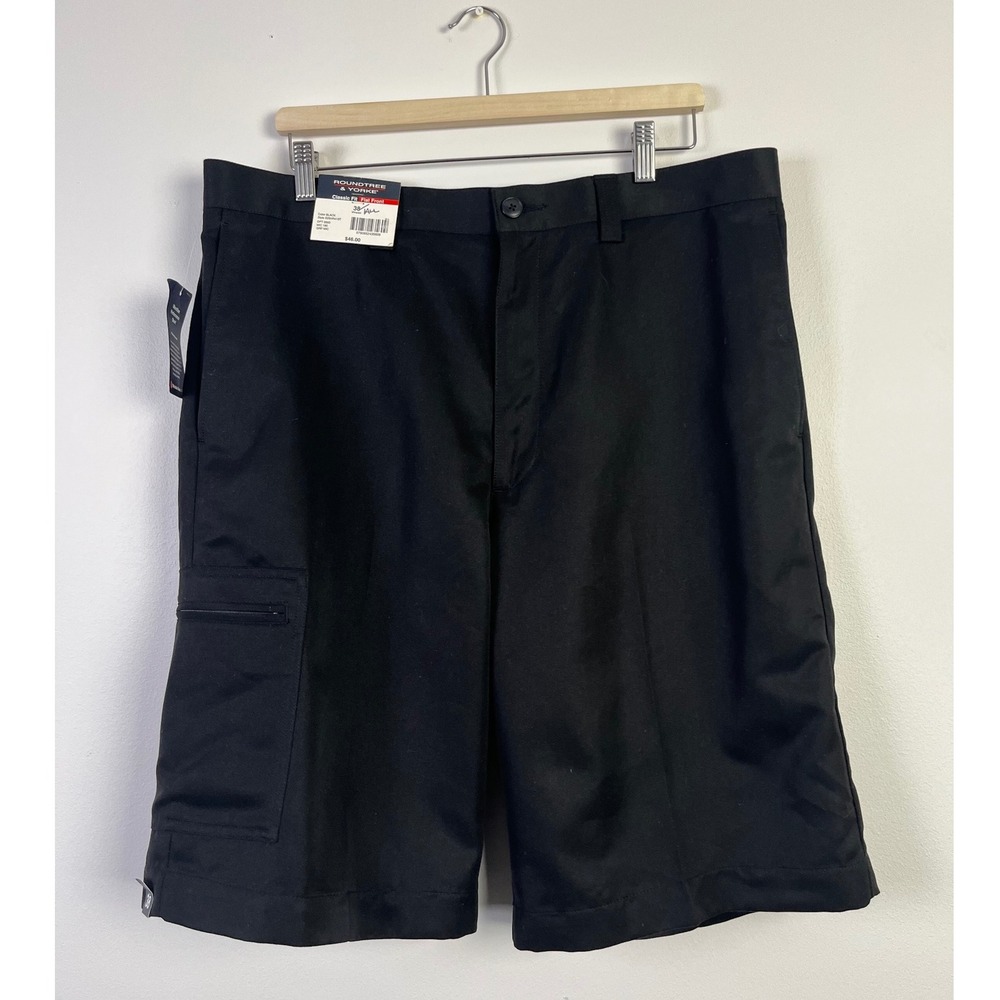 Roundtree & Yorke Classic‎ Fit Flat Front Minimalist Black Shorts Size 38 New